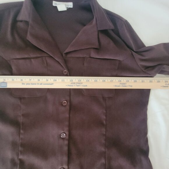 Brown Faux Suede Long Sleeve Blouse Dress Barn Womens Size XL - Picture 12 of 14